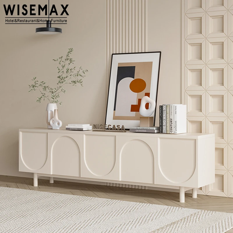 WISEMAX FURNITURE Italian home furniture minimalist wood tableware cabinet white metal base side storage cabinet for dining room