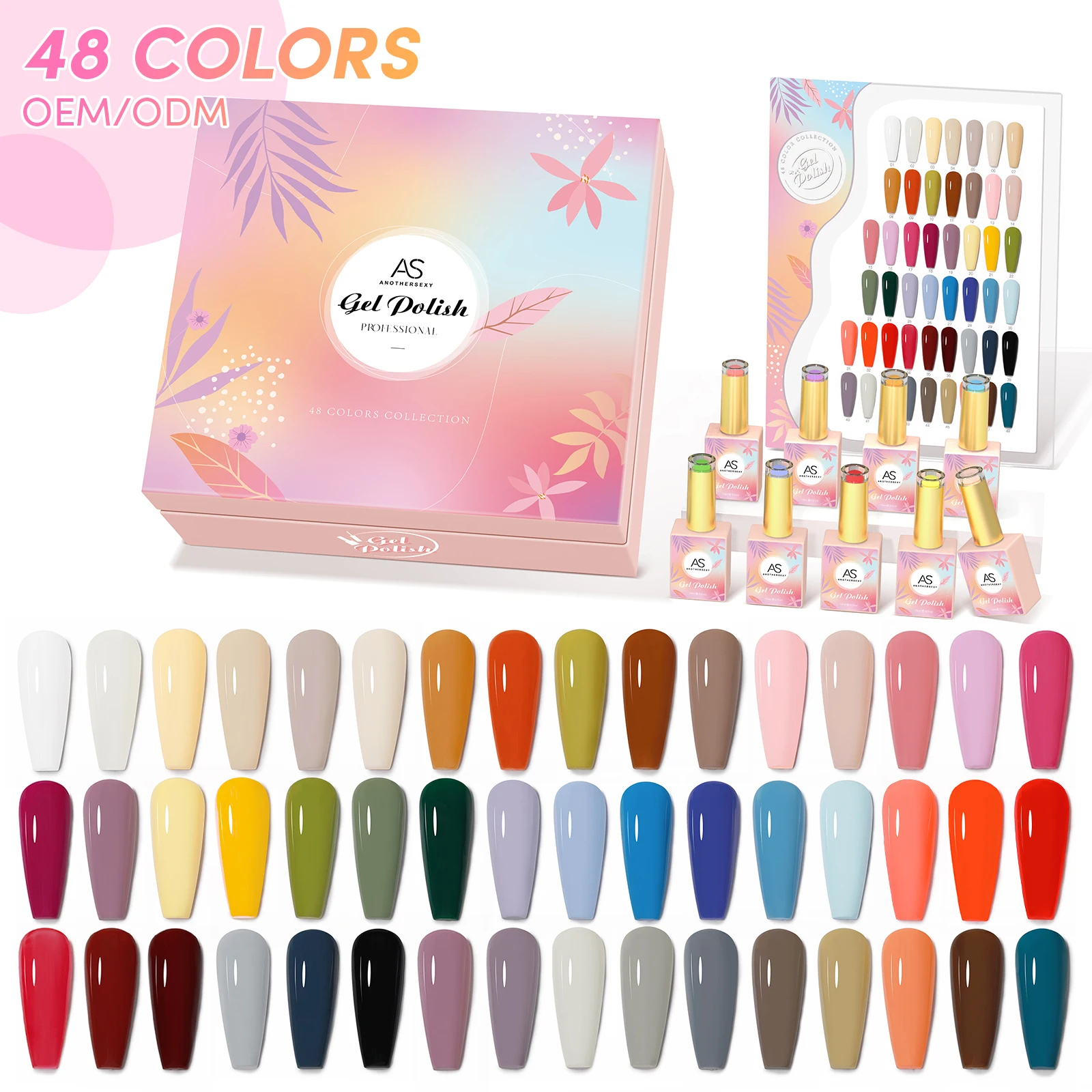 AS Custom Logo Nail Gel Polish Set Box 48 Colors Uv Gel Nail Supplies Polish Pink Bottle Set Private Label Semi Permanent Kit