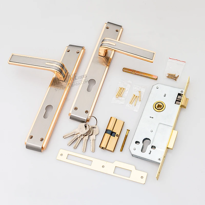 2023 New Design Ouzen Large Diameter Screwfix Square Internal Rose Gold Door Handle with Lock Sets