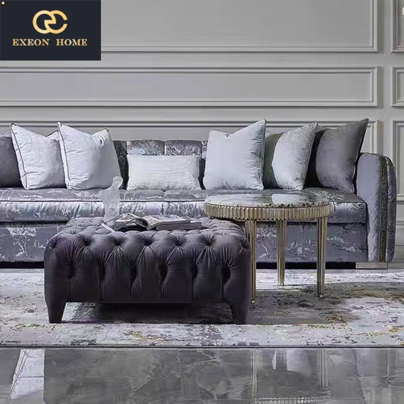 Simple Modern Living Room Decoration Luxury Fabric Sofa Villa High Rebound Combination Sofa