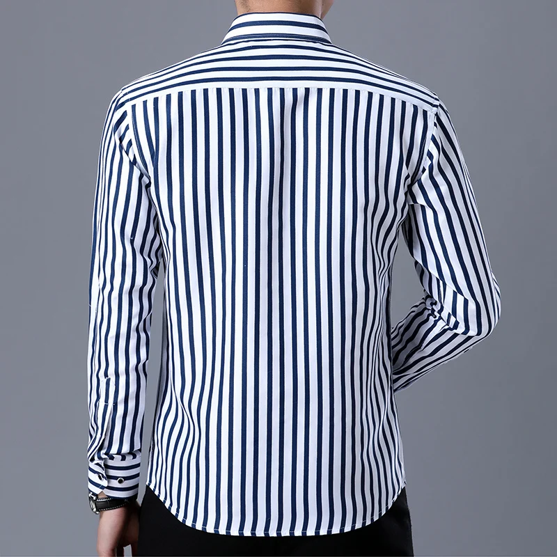 Оптовая продажа; Мужская деловая офисная одежда рубашка с принтом в полоску и с длинным рукавом больших размеров, платье мужские рубашки для мальчиков