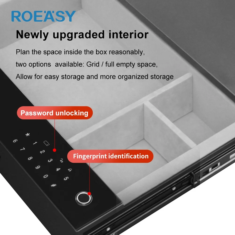 ROEASY electronic luxury interior safes jewelry wardrobe drawer safe cash money box fingerprint password hidden safe for hotel