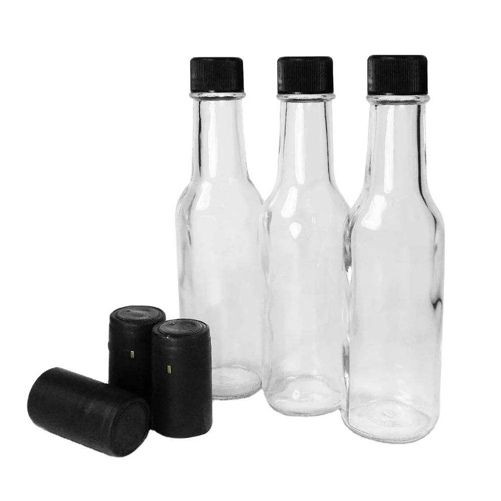Stock cheap clear glass tabasco bottle 250ml hot sauce woozy glass bottle with leak proof screw cap and dropper insert