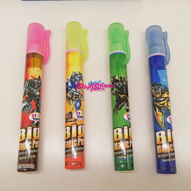 Special Design High-grade  Candy Color Transformers Cartoon Pen Shape Toy Fruity Liquid Spray Candy