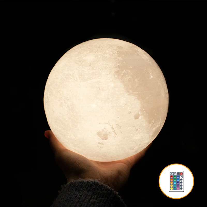 16 Colors 3D Printing Moon Light with Stand & Remote/Touch Control LED Night Light USB Rechargeable Moon Light Lamps for Gifts