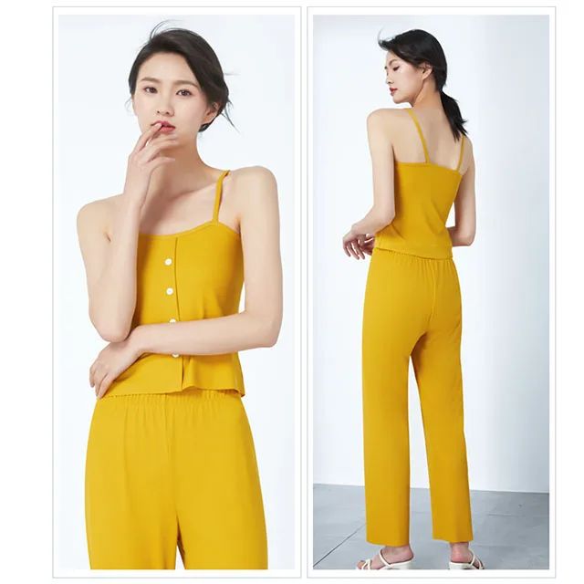 New Icy Silk  camisole Home Clothes Fashion Pajama Suit For Women