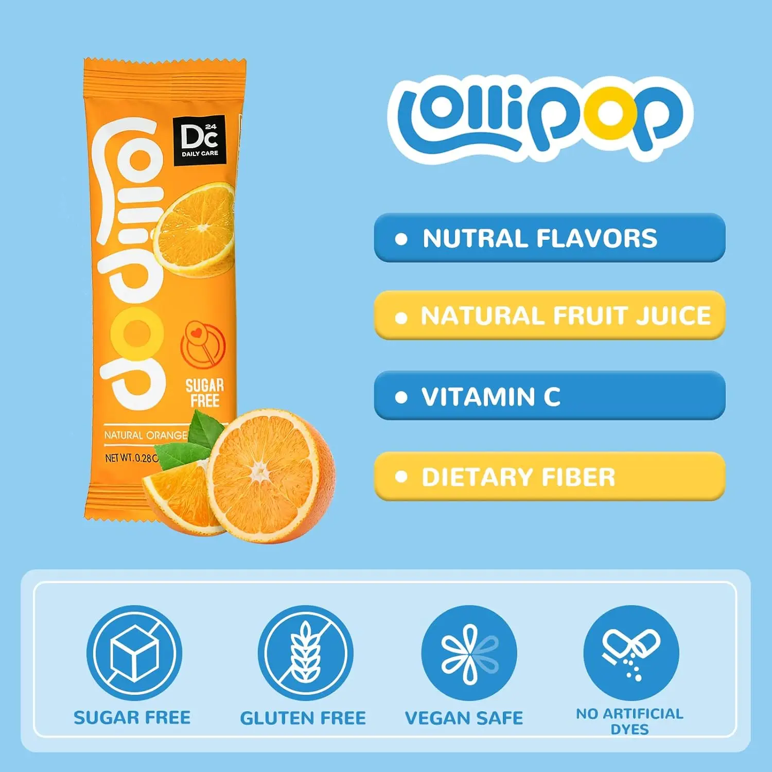 8g One Pcs Natural Color and Flavor Vitamin C Kids Lollipop Lollipop Fruit Flavor Lollipop