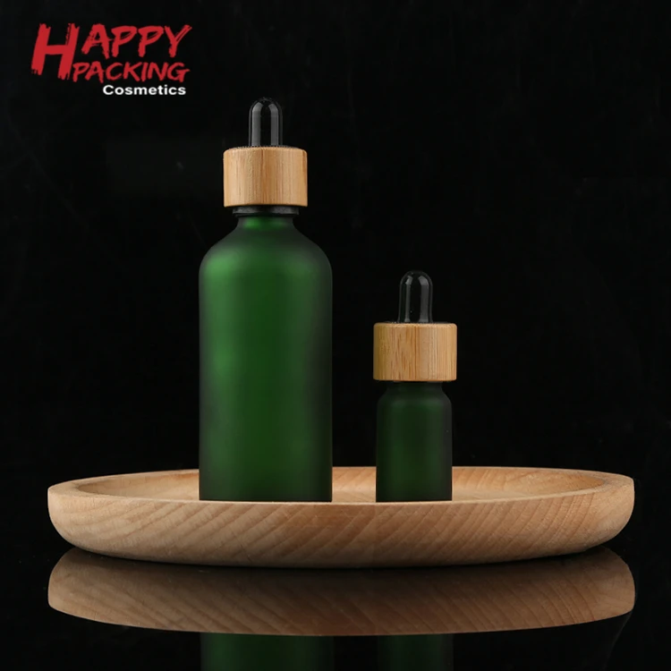 10ml 15ml 30ml 50ml 100ml   green frosted color glass oil dropper bottle bamboo dropper glass pipette