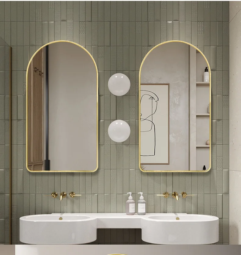 manufactures Wholesale price Nordic Dormitory Makeup Espejos arch frame Hanging Golden Wall Silver Mirror for bathroom