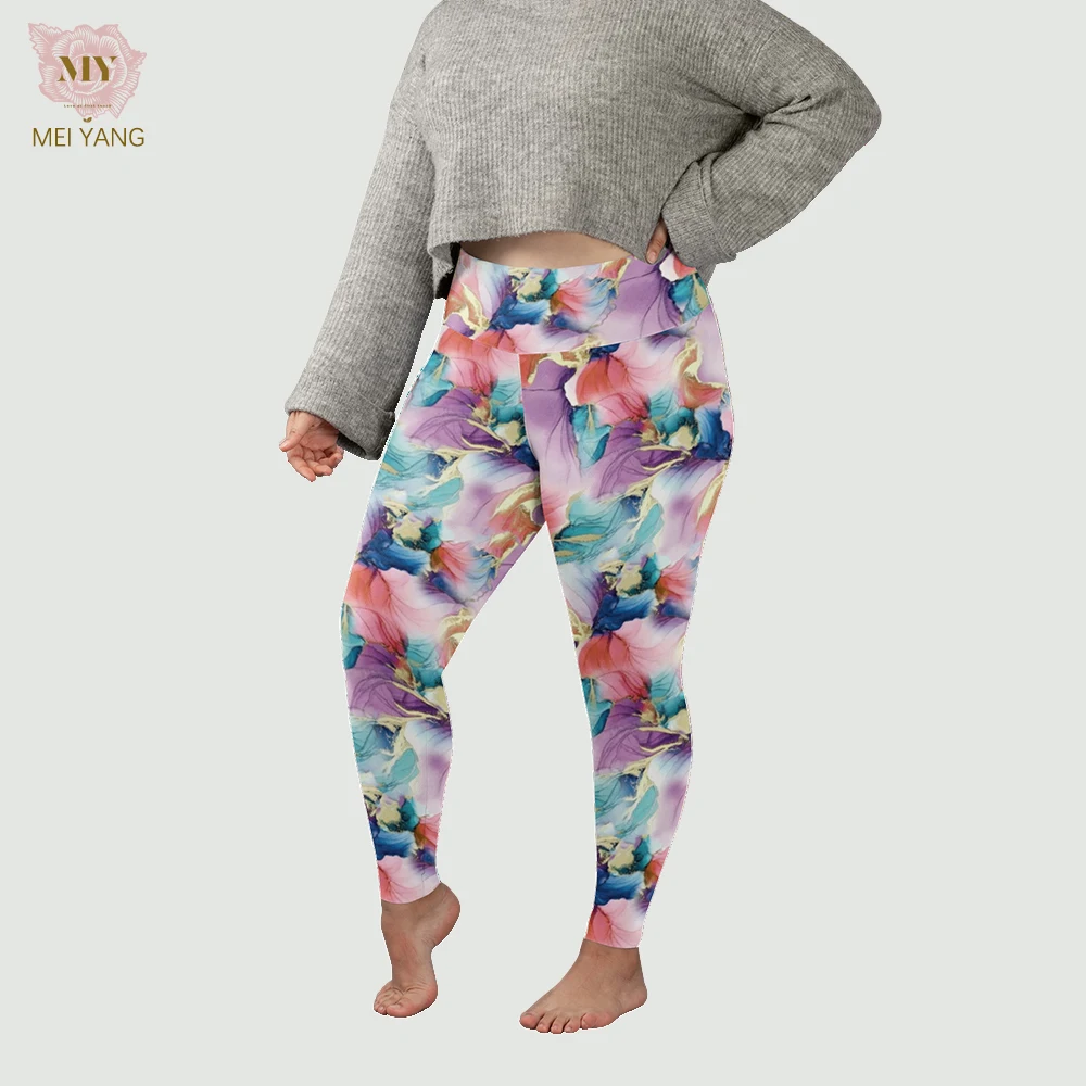 92% polyester 8% spandex yoga waist milk silk buttery soft brushed digital print custom plus size floral leggings for women