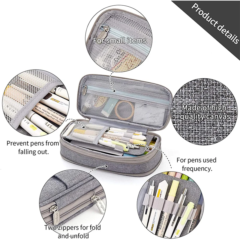 School Pen Bag Girls Durable Pencil Pouch Boys Double Layer Stationery Bags Oxford Fabric Pencil Case