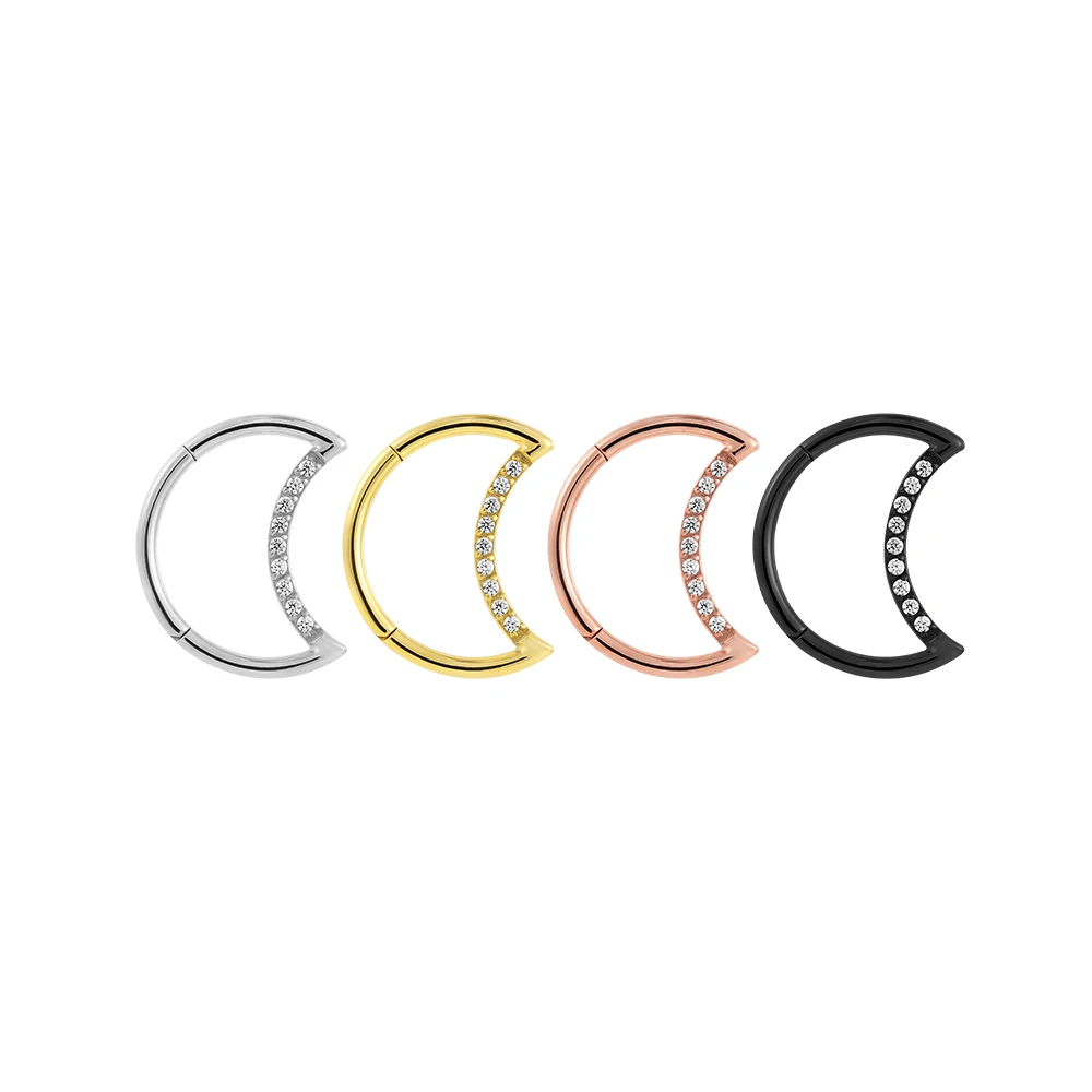 Superstar Manufacturer G23 titanium moon-shaped inlay zircon hinged segment clicker septum nose ring body piercing jewelry