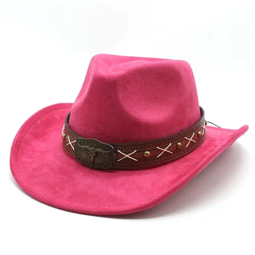Cowboy Hat moon river hat fedora Volcano Top Flat Brim Red Leather Luxury With Logo Adult Plain Wholesale Straw Promo Cowboy Hat