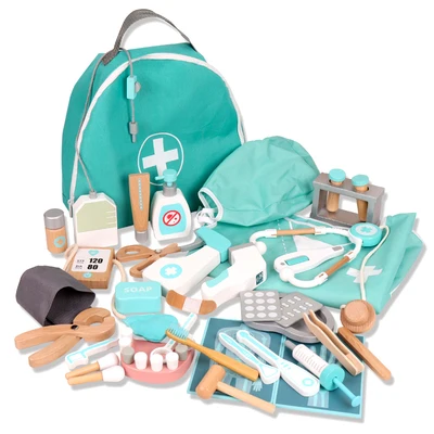 Pretend Doctor Kit for Kids Wooden Dentist Doctor Kit Toy for Toddlers Realistic Education with Carry Bag