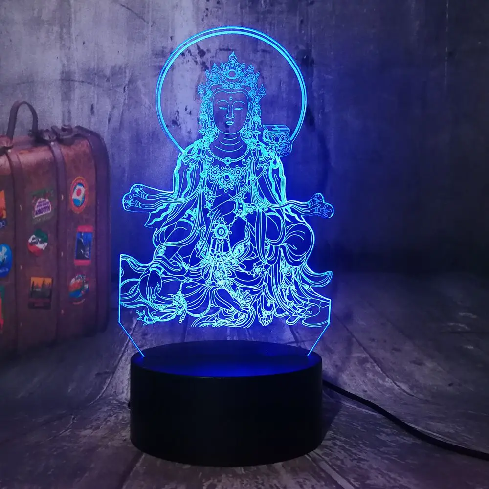Avalokiteshvara Acrylic 3D LED Lamp Night Light WarmingLight USB Touch 7 Colors Change Illusion Lamp Home Decor Table Lamp Gifts