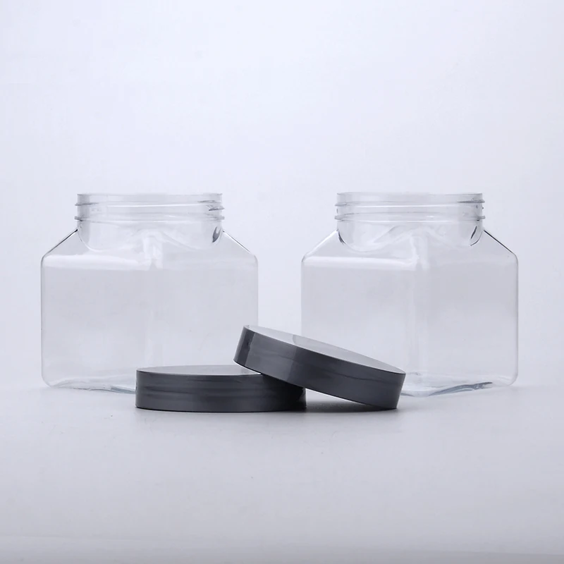 300ml 350ml PET Transparent Square Plastic Bottles Flat Wide Mouth Plastic Chocolate Snack Food Jar