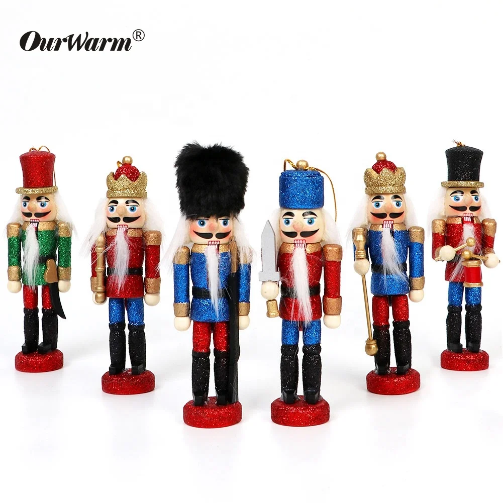 OurWarm Christmas Decoration Pendants Ornaments Wooden Nutcracker Soldier For Xmas Tree