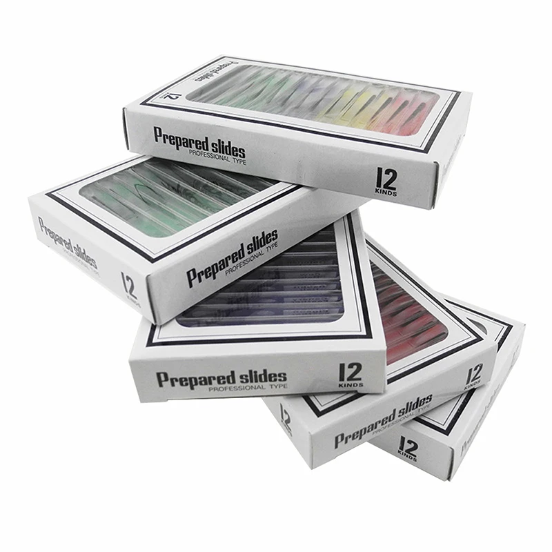 School Aids Teaching Used 12PCS Mixed Colored Plastic Prepared Microscope Slides Set