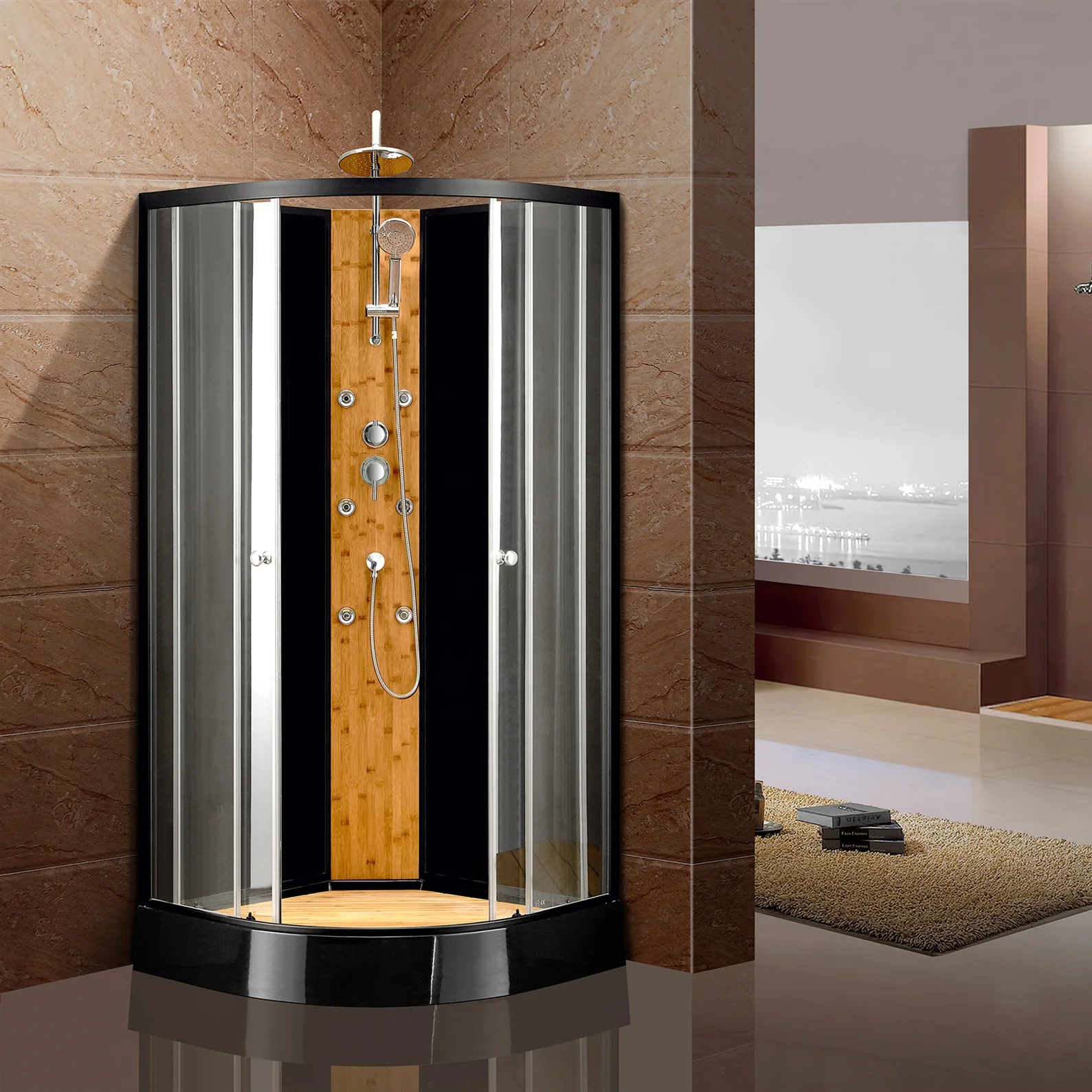 Bathroom China luxury black aluminium profile 90x90 bath steam cubicle shower room cabin with sliding door