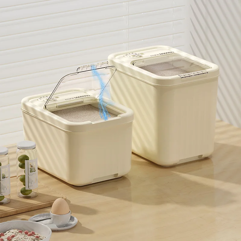 Kitchen Cabinet Rice 15 KG PP Bucket Storage Organizer Box with Wheel