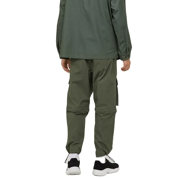 khaki green sheer plastic buckle chino sport long canvas cotton cargo pant drawstring zipper baggy casual half pants for men