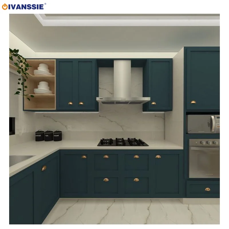 GIVANSSIE Matte green Custom Hinge Led Sensor Light Melamine Veneer Board For Kitchen Cabinet Design Kitchen Furniture