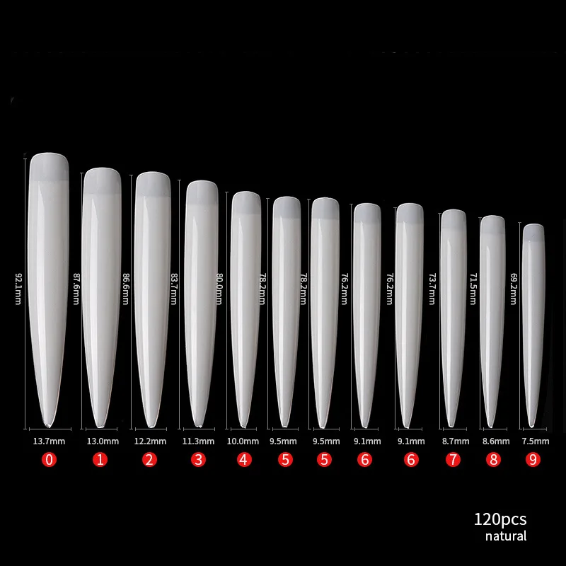 120PCS Extra Long Pointed False Nail Tips Sharp Oval Artificial Press on False Nails for Nail DIY Salon Performances