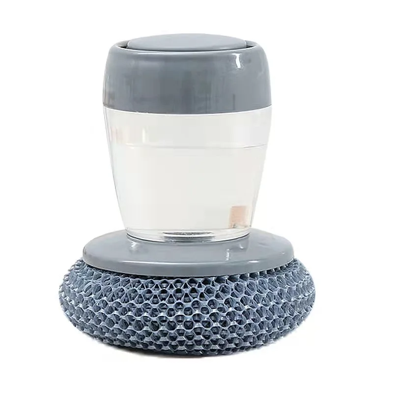 Stainless Steel Pot Scrubber With Handle Multifunctional Automatic Liquid Filling Press Type Kitchen Sink Ball Pot Brush