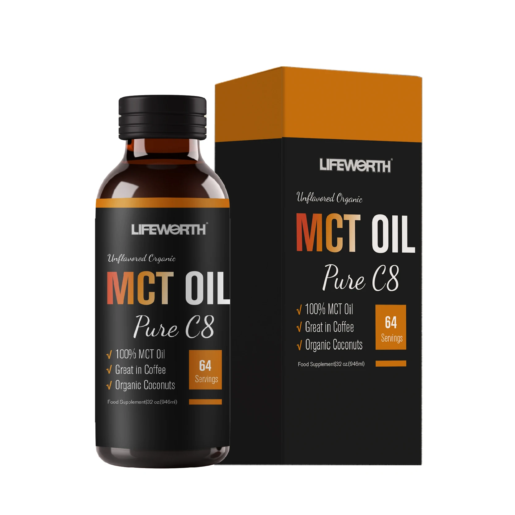 LIFEWORTH частная торговая марка органическое кокосовое масло Keto MCT C8 пищевой жидкий энергетический усилитель
