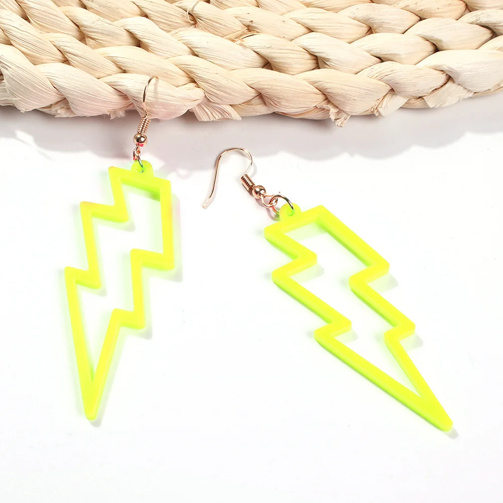 2019 New Europe Style Lightning Type Earrings Fluorescent Color Resin Earrings