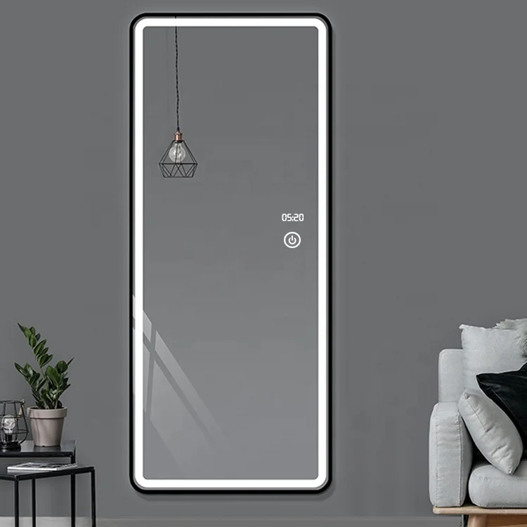 Hot sale rectangle metal framed custom beveled hanging bedroom full length led mirror
