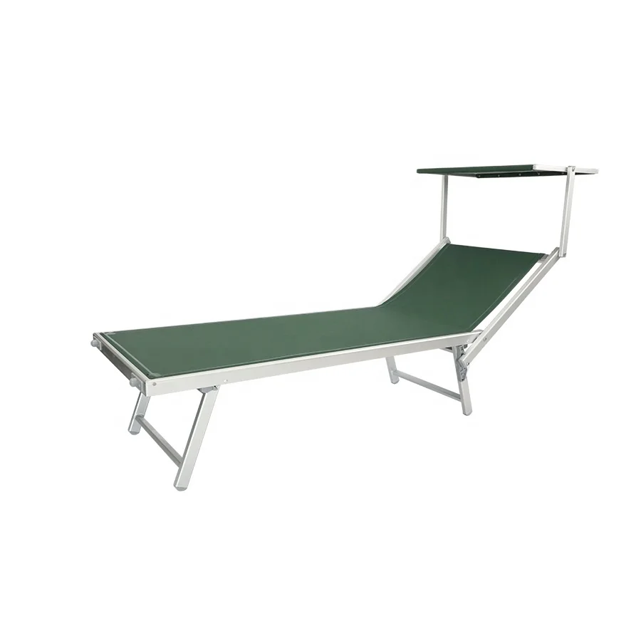 Aluminium Folding Beach Sun Sleeping Bed Beach Lounge Deck Chair With Roof