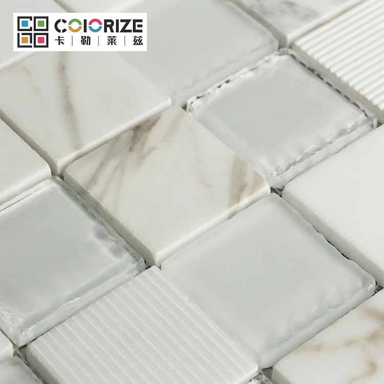 Colorize  Calacatta Gold Square Marble Mosaic Bathroom Wall Floor Tiles regular square white marble stone mosaic floor tile