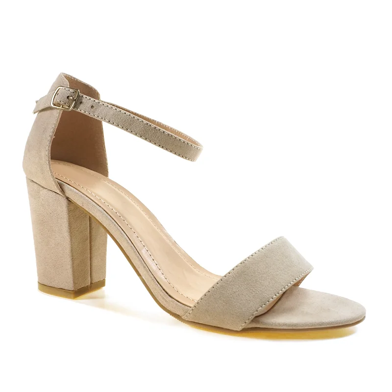 Latest Women Elegant and Sexy Shoes Popular Metallic Upper Middle Chunky Square High Heels Sandalias China Made Fashion Sandals