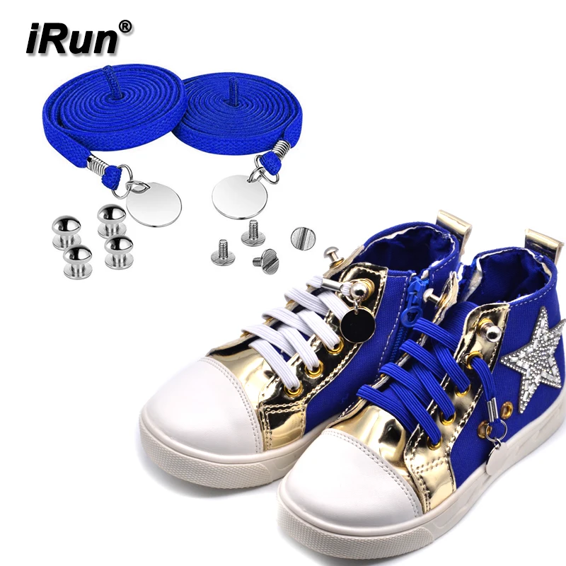 iRun Expand Flexies Navy Flat Elastic Shoe Lace No Tie Shoelaces Kids No More Lacing System Shoes Laces with Metal Ring Hooks