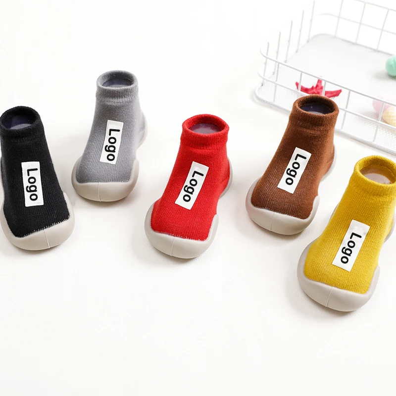 XL-B01 customized your own design logo cotton baby socks anti slip rubber soles toddler custom baby sock shoes
