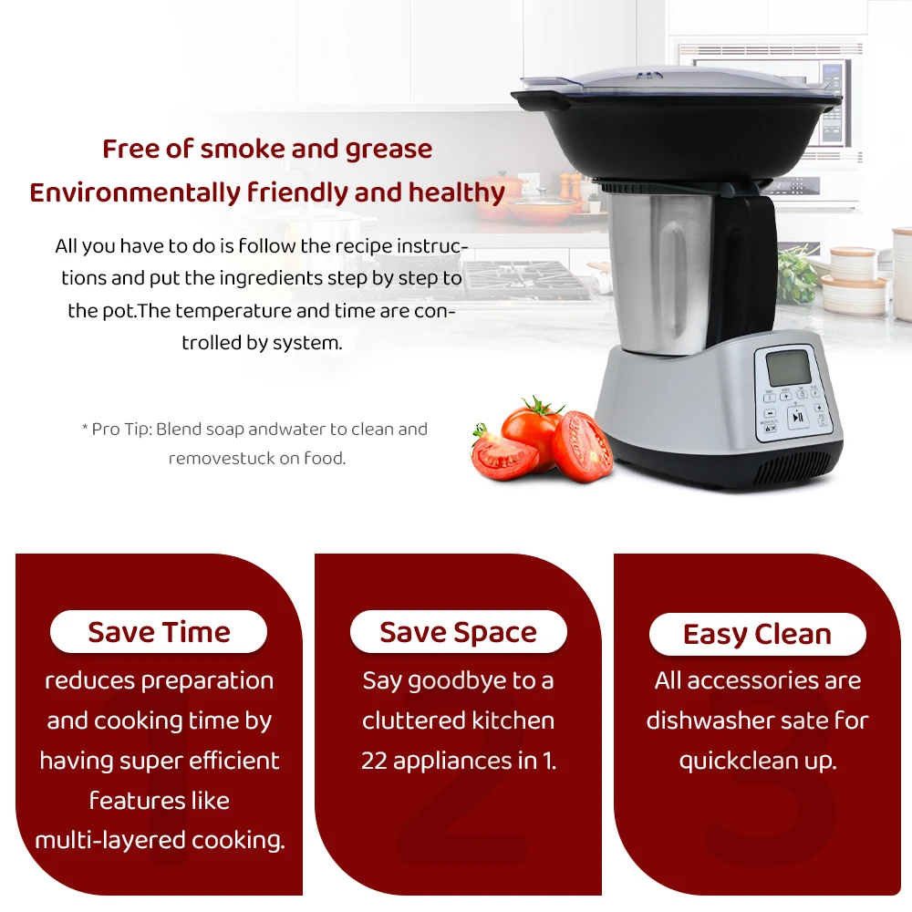 Smart Multifunctional Food Processor,WiFi Built-In,All in 1,Blending,Steaming,Weighing,Mixing,Emulsifying,Chopping,Kneading