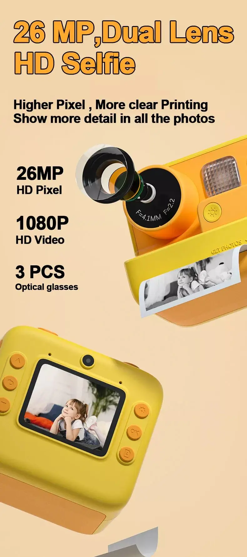 Kids Instant Print Camera For Baby Boys Girls 1080P HD Mini Camera With Thermal Photo Paper Toys Digital Camera Gifts Toys