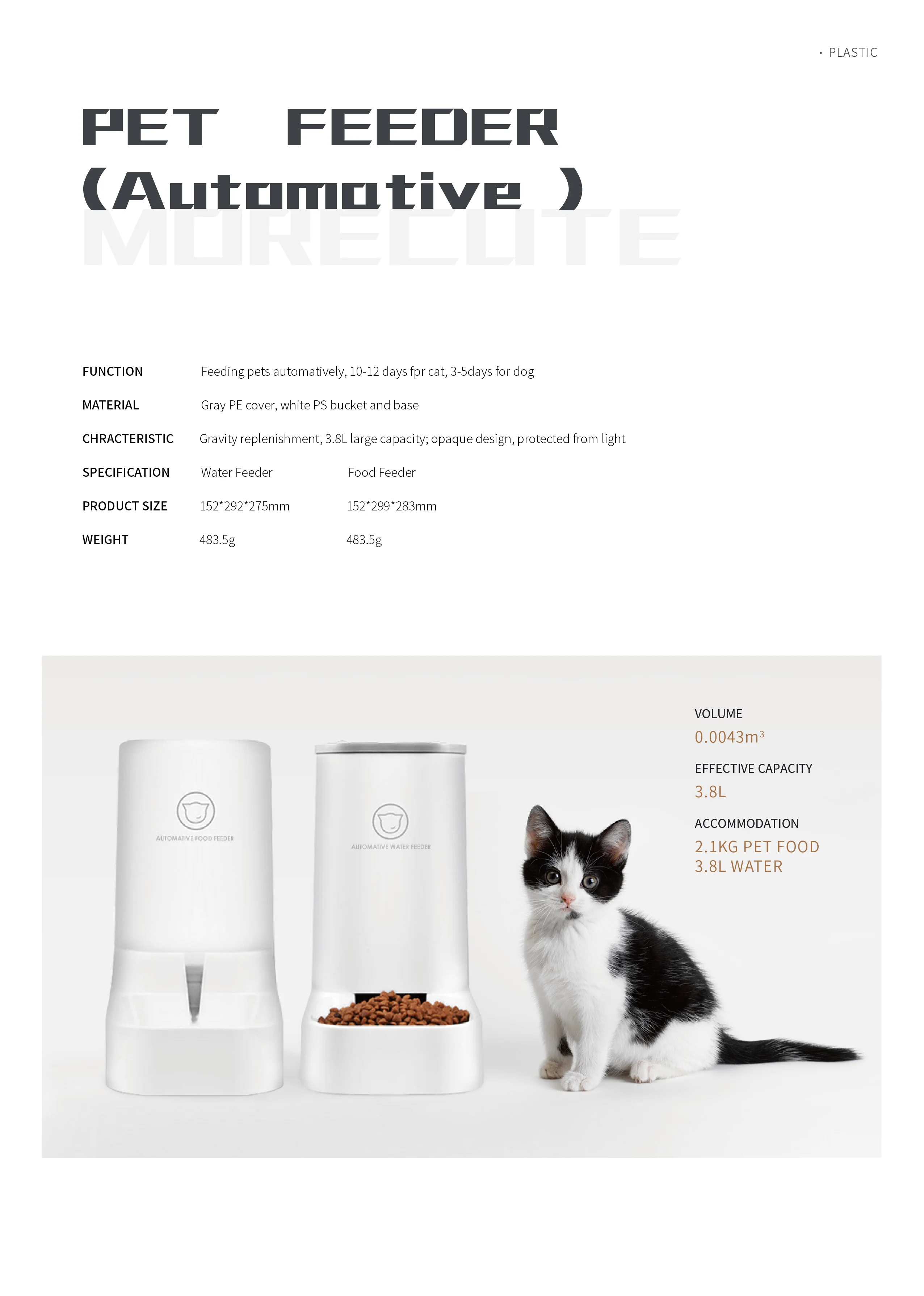 
More Cute Pet Supplier pets automatic Food Water Feeder 