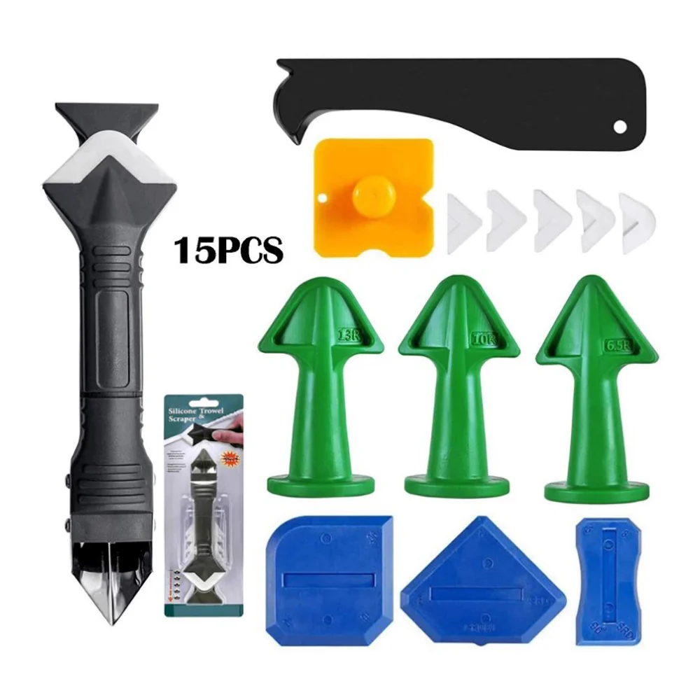 3 in 1 Silicone Remover Caulk Finisher Sealant Smooth Scraper Grout Kit Tools with Seam Tape Plastic Hand Tools Set Accessories