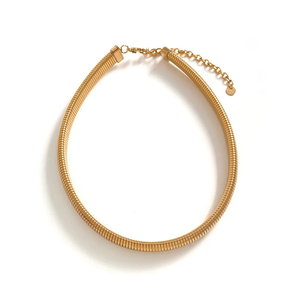 Fashion Ins 18K Gold PVD Plated Spring Chain Necklace Stainless Steel for Women