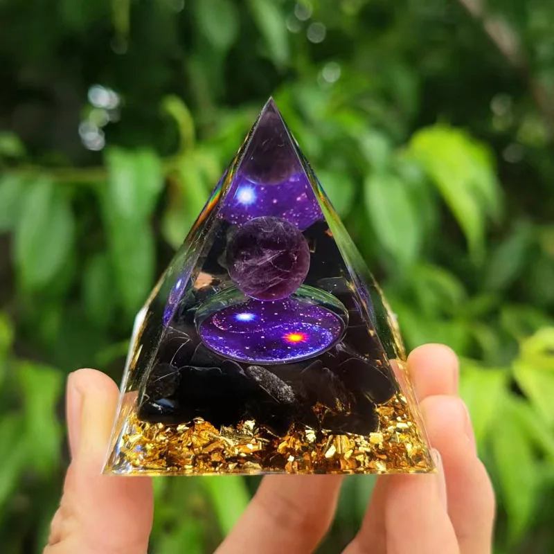Energy Pyramid Orgonite Reiki Natural Amethyst Ball Healing Crystals Chakra Tool Ornaments Resin Stones Craft Kids Gift Pyramid