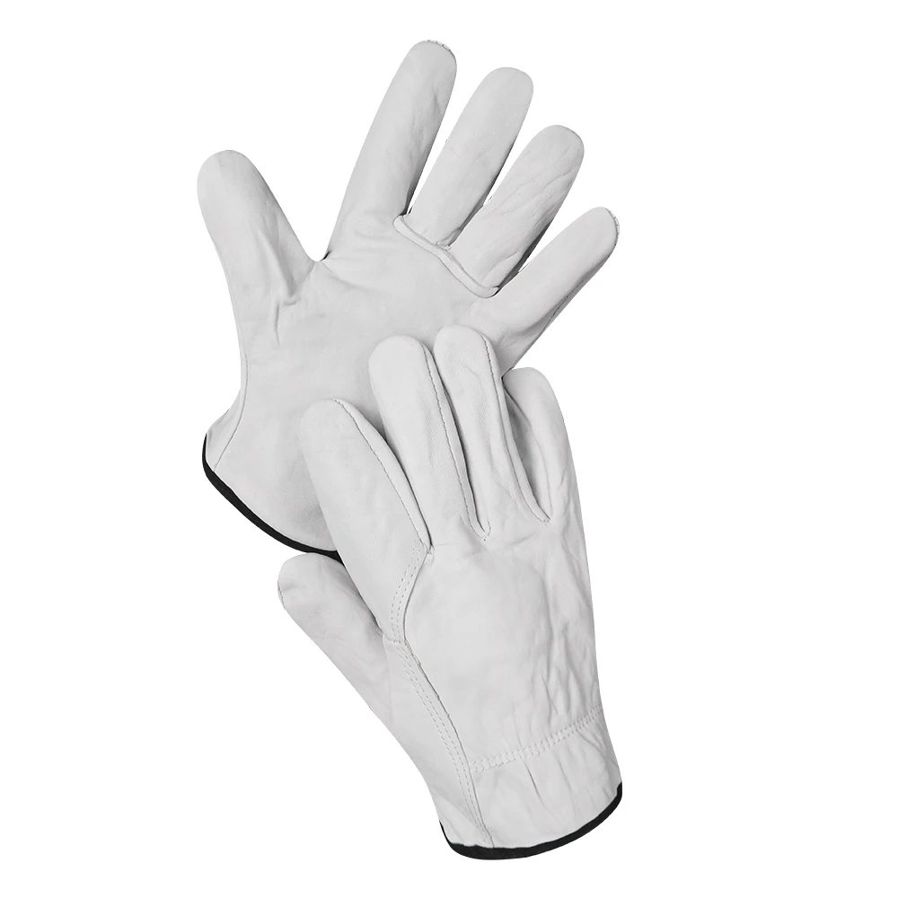 Cheap White Goatskin Industrial Construction Builder Mechanics Drivers Welder leather Work Safety Gloves