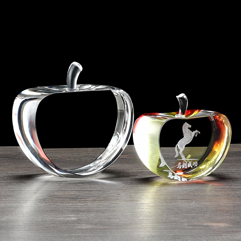 Custom Engrave Valentine Day Gift Beauty Clear Wedding Favor Gift Souvenir Paperweight Crystal Apple