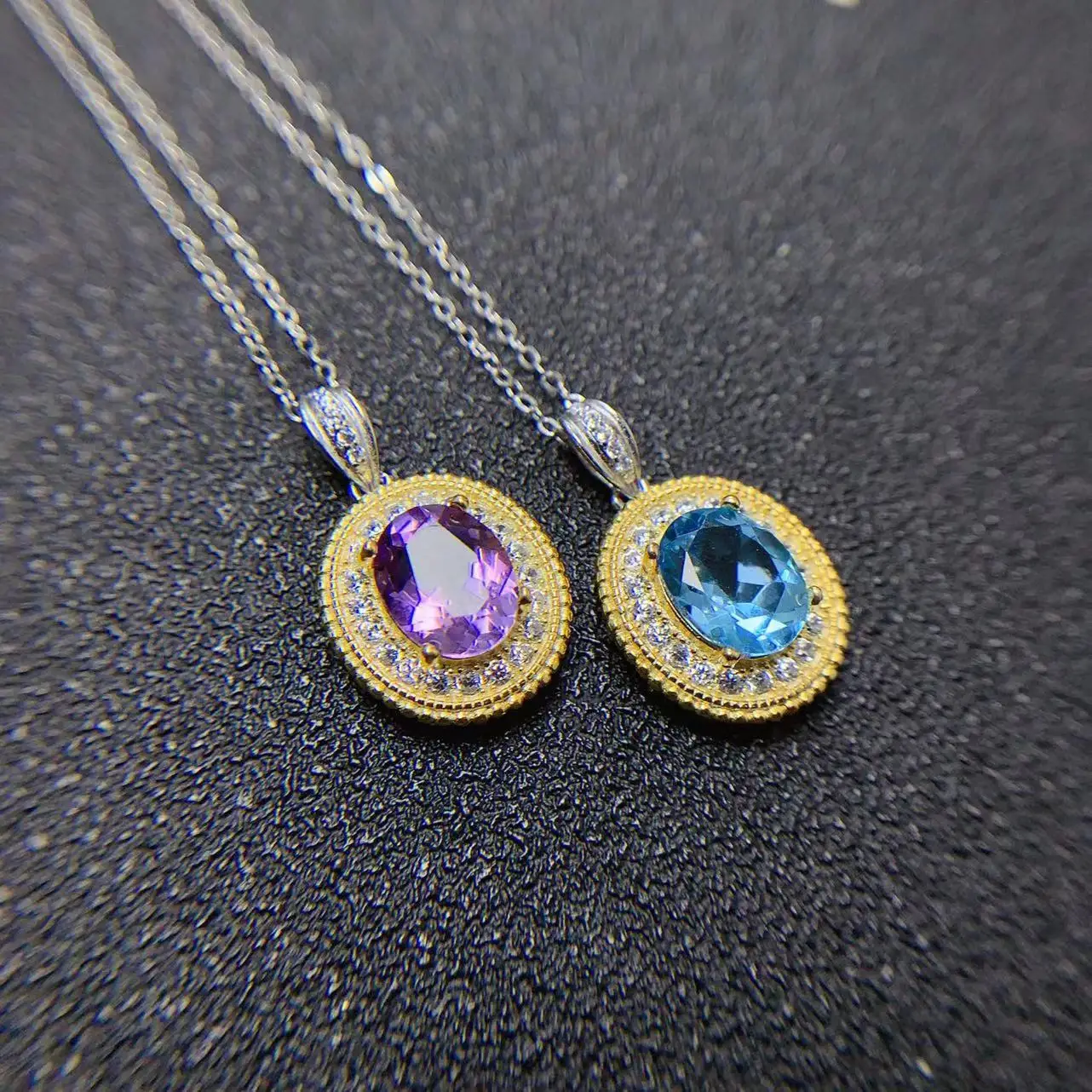 New Design African 3 Best Friend Medallion 925 Sterling Silver Natural Amethyst And Topaz Pendant Necklace