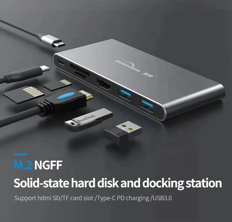 Usb-концентратор Тип c адаптер с корпусом Ngff Ssd 6 в 1 док-станция типа SD TF чехлом M2 Sata HDTV портов концентратор