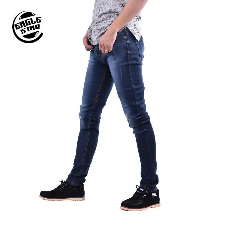 New arrival high quality  looking mens fragile blue monkey Washed straight jeans skinny men made in china