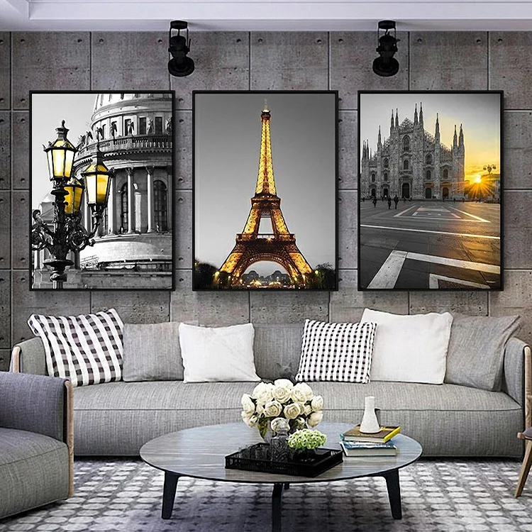 Modern Building Landscape Wall Art Pictures Paris Eiffel Tower Poster For Living Room Crystal Porcelain Decorative Painting