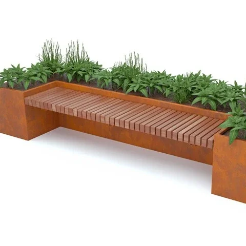 Outdoor Corten Leg Bench Corten Steel Bench Planter Park Seat Public Commercial Seating Bench Outside