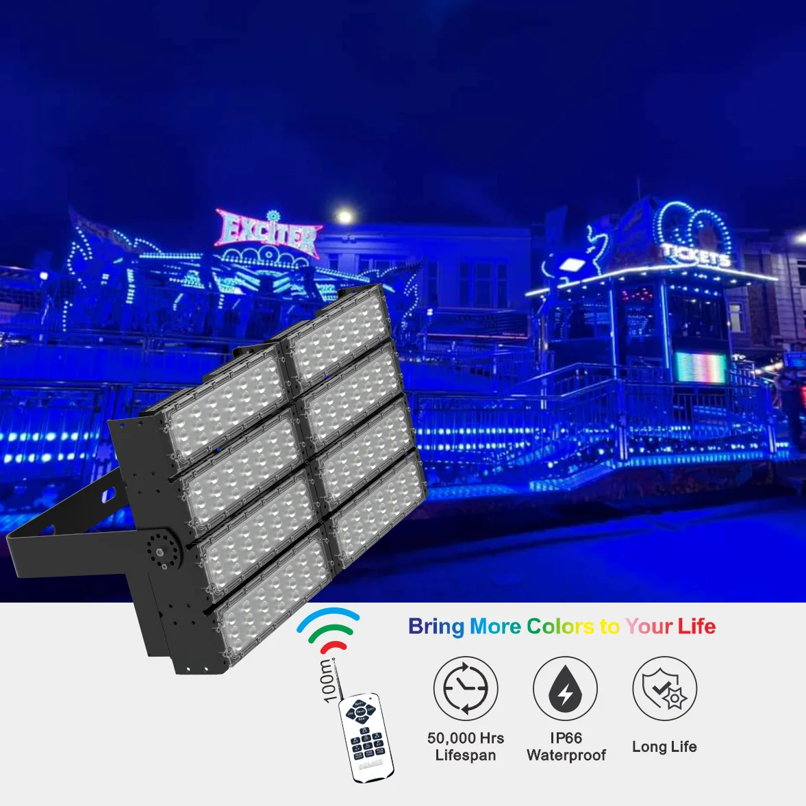 Cost Effective Commercial Waterproof Floodlight Remote Smart Spotlights Adjustable 400W RGB Flood Light